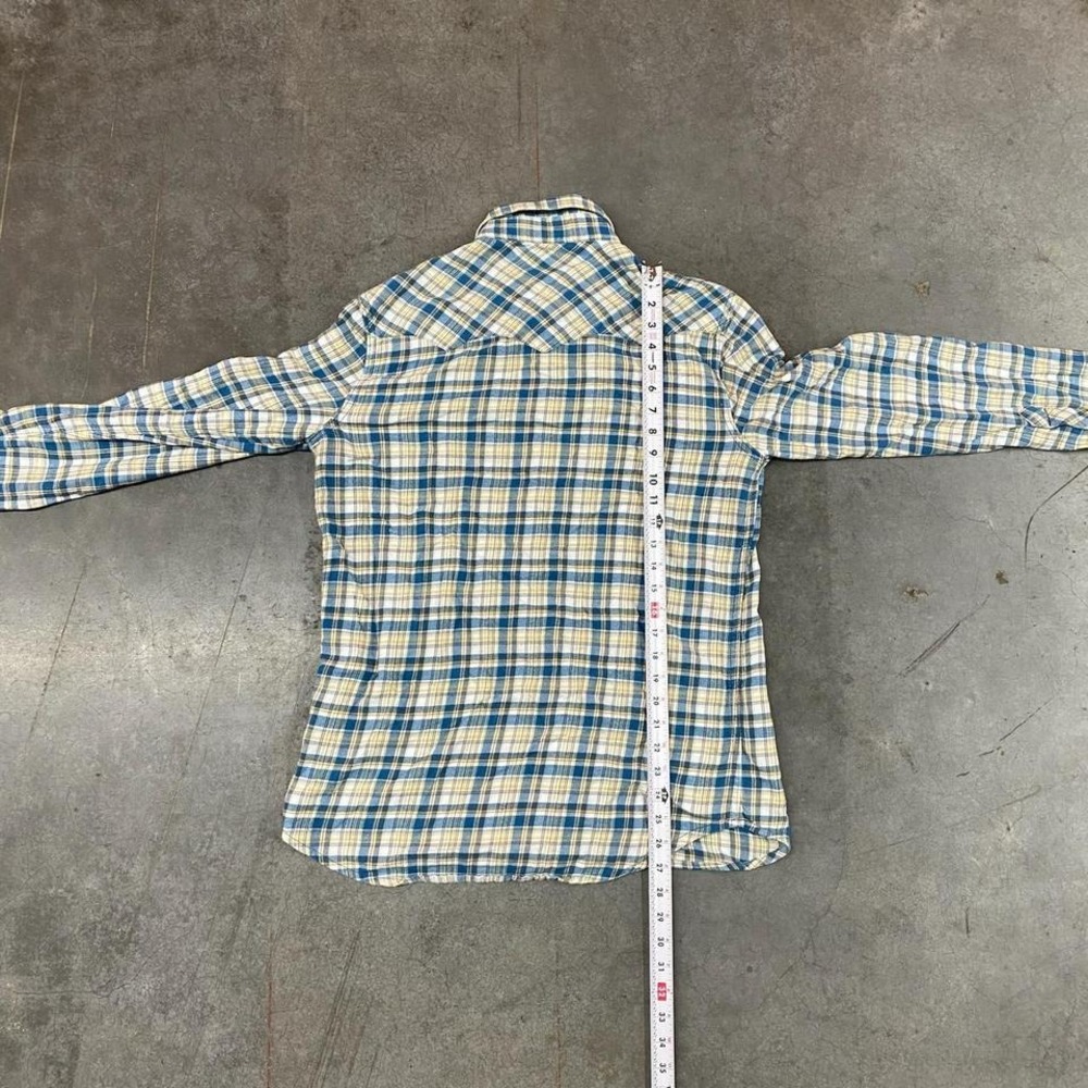 True‎ Religion Western Shirt Mens Blue Yellow Madras Plaid Pearl Snap Rodeo S - Picture 4 of 6